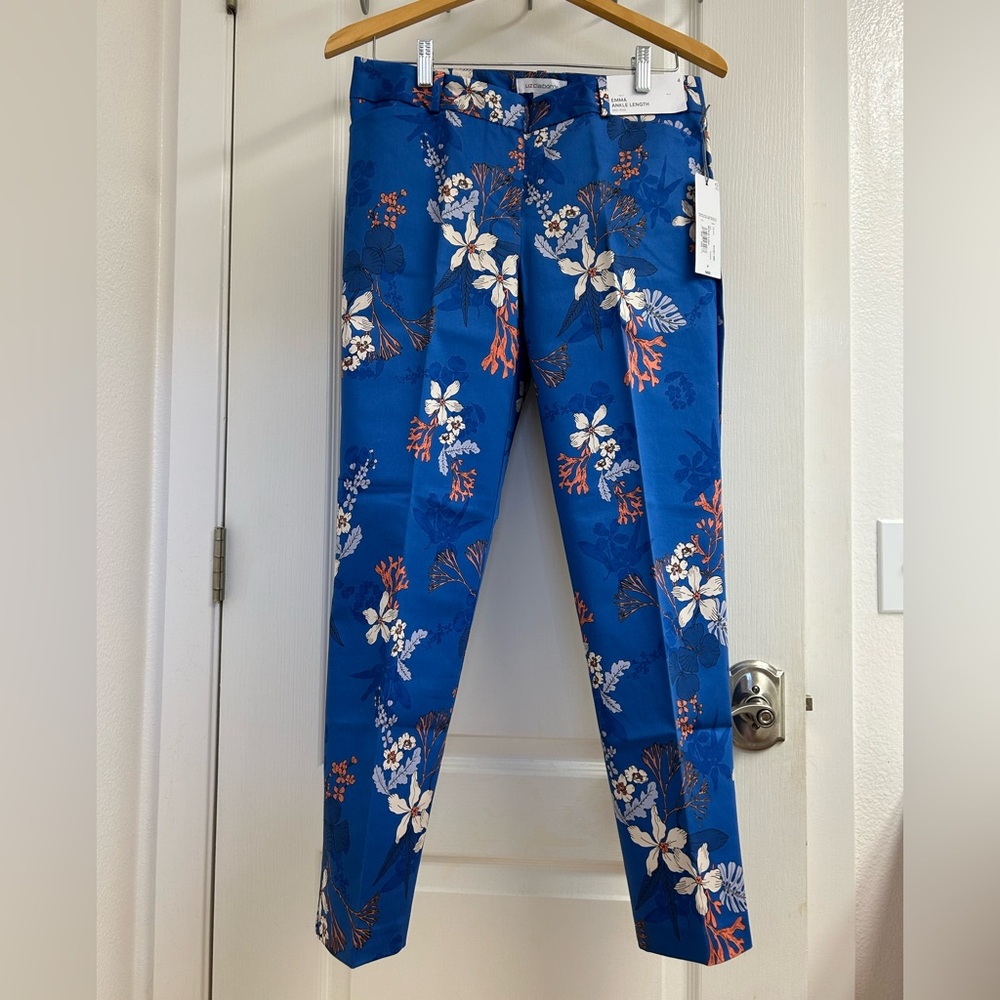 NWT Crop Pants Blue Botanical size 4 Liz Claiborne Emma Style